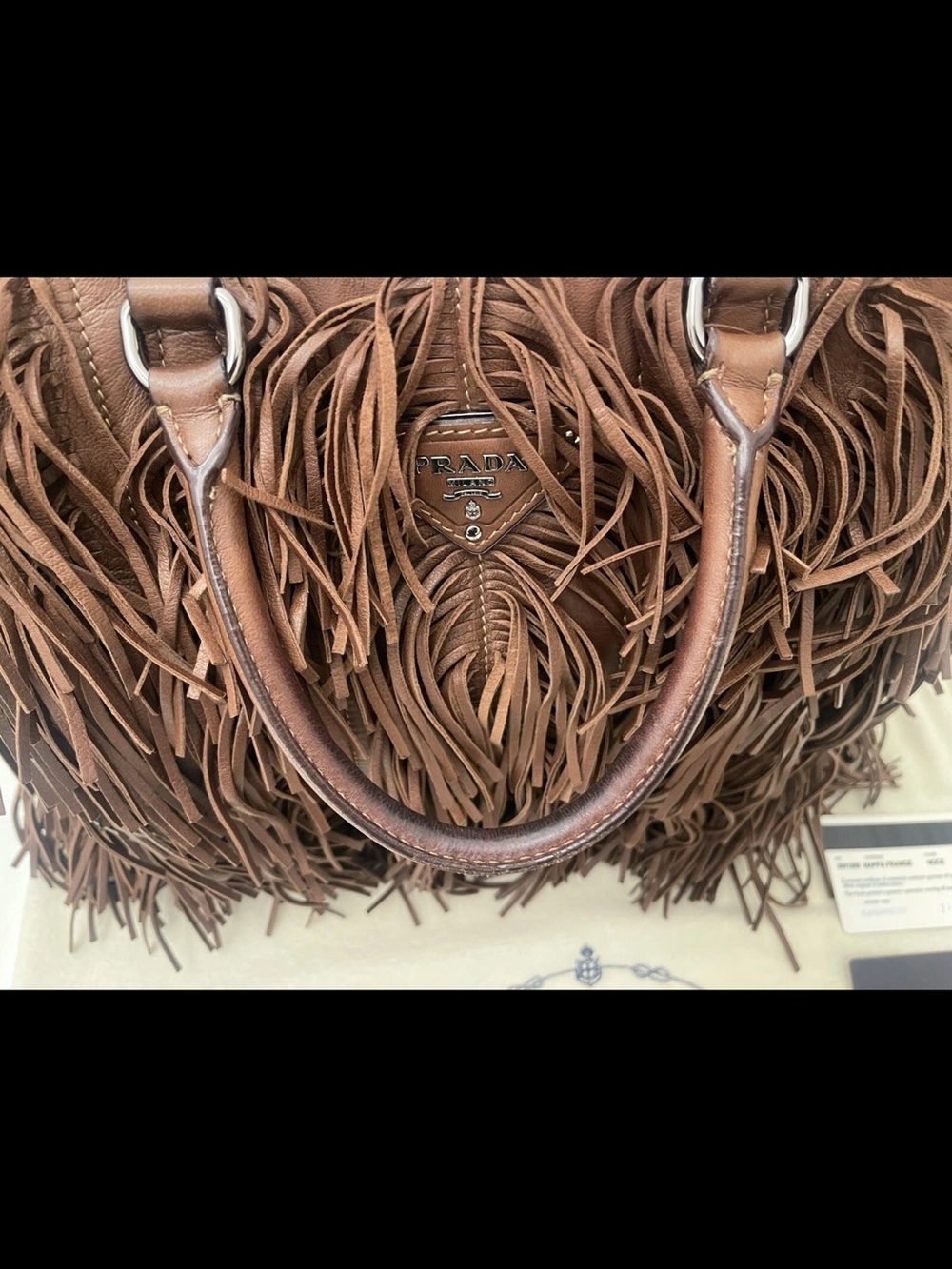 Prada large Brown Leather Fringe tote with Shoulder Strap studs - Picture 2 of 12